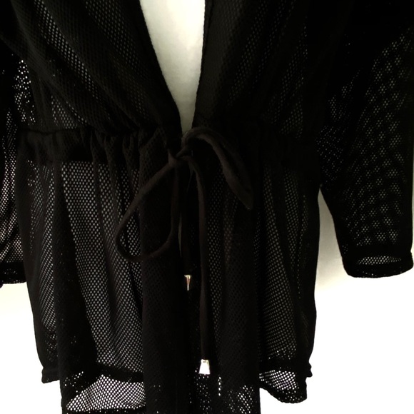 DREAM BEACH BLACK NET HOODED BEACH SWIM COVER-UP - Picture 4 of 6